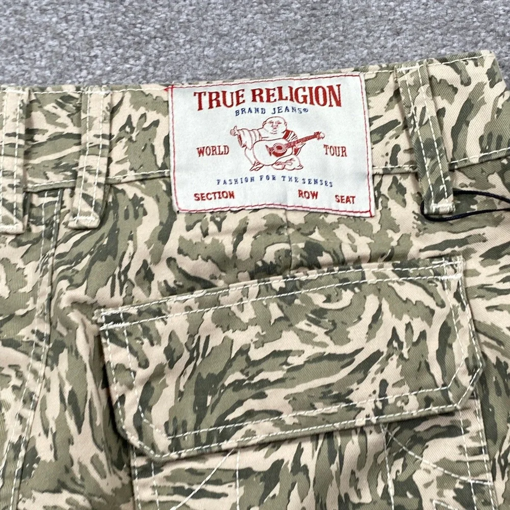 True Religion Cargo Shorts Mens 30 Green Swirl Camo Utility Streetwear Pockets